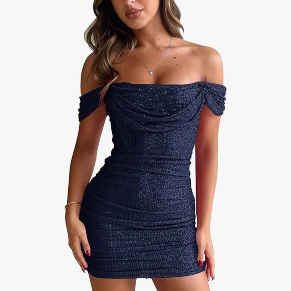 Sparkly Sequin Homecoming Dresses for Teens Short Off Shoulder Cow Neck Bodycon